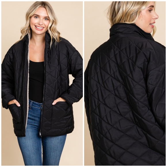 JODIFL Black Sherpa Lined Quilted Jacket - Picture 4 of 6